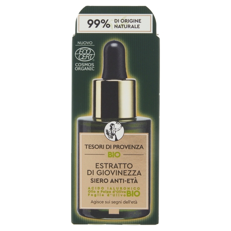 Tesori di Provenza Siero Bio Estratto di Giovinezza, Anti-età e Rimpolpante, 30 ml